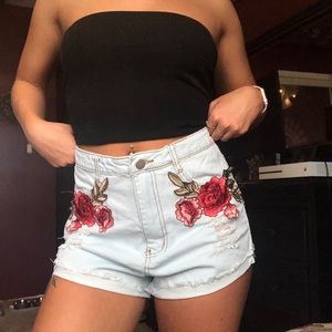 denim shorts floral